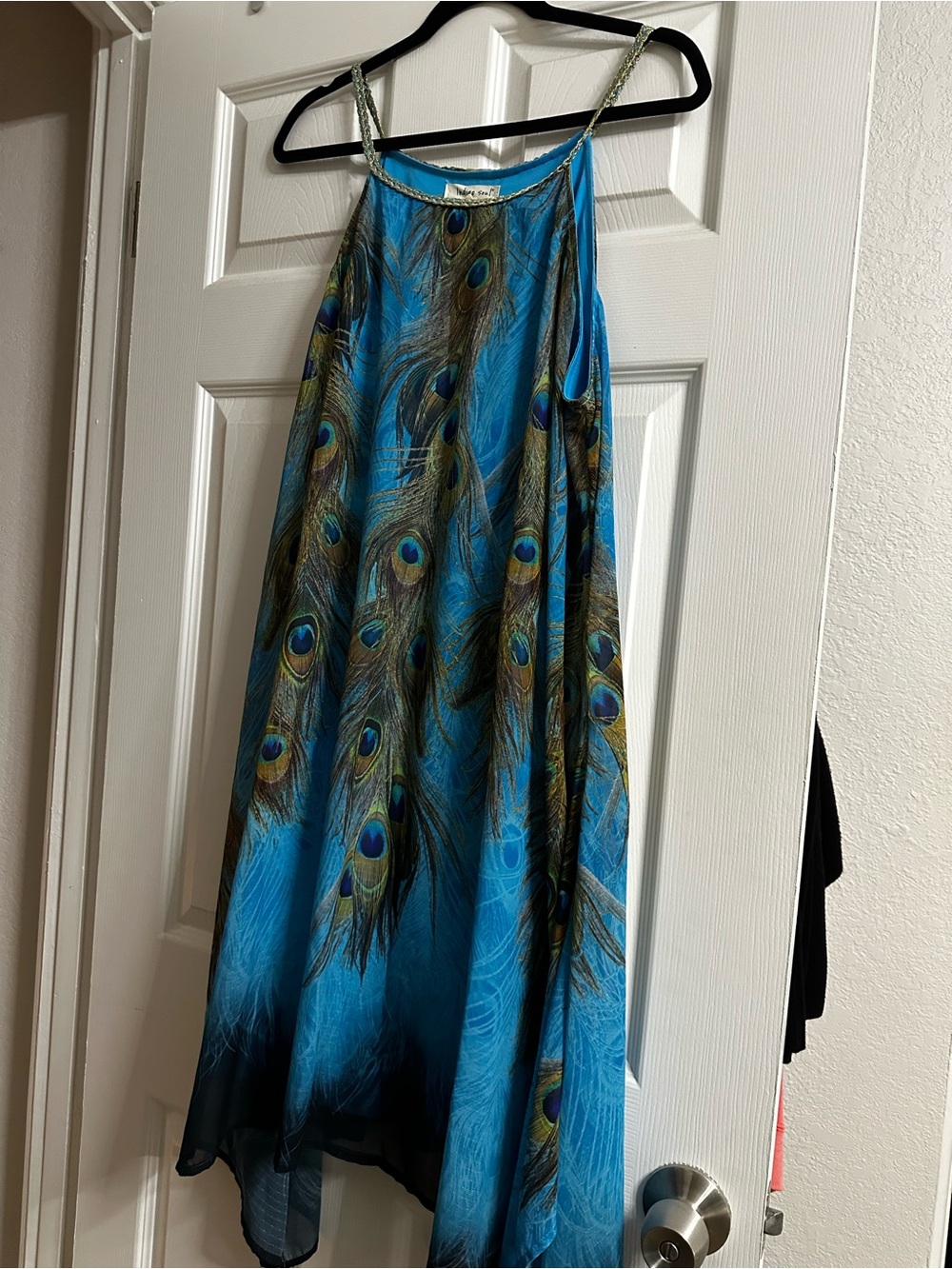 indigo soul Vibrant Peacock-Print Blue Dress